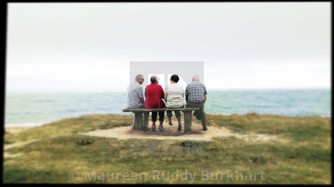 "Friends on a Bench, Jurassic Coast" by Maureen Ruddy Burkhart - $31.12 "Friends on a Bench, Jurassic Coast" stock image