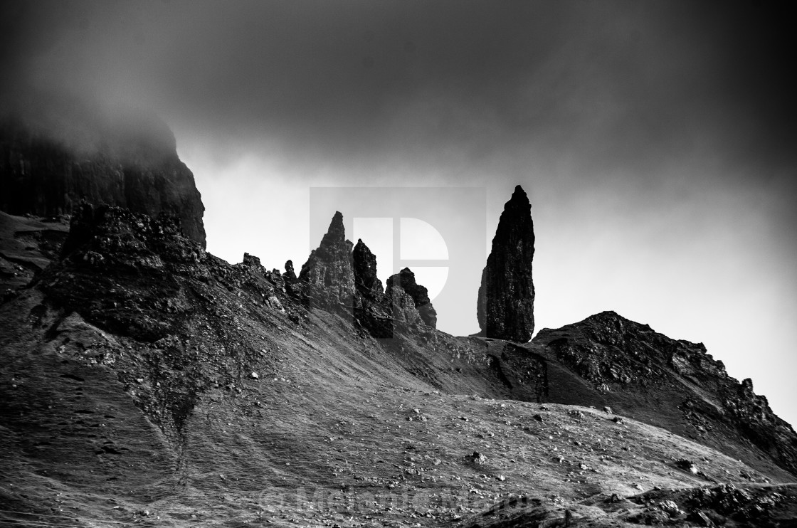 "Old Man of Storr black and white" by Melanie Major - $7.70 "Old Man of Storr black and white" stock image