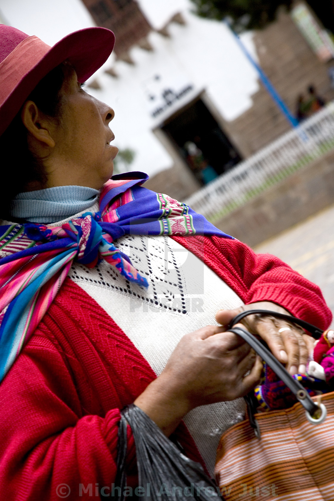 "PERUVIAN WOMAN CLUTCHES HANDBAG" stock image