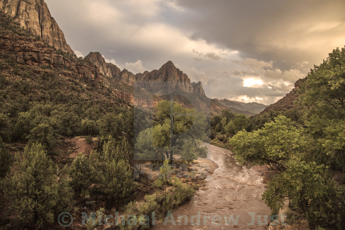 "Zion Watchman Sunset" stock image