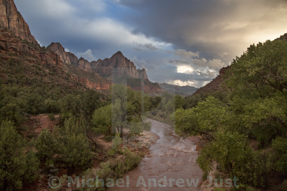 "Zion Watchman Sunset" stock image