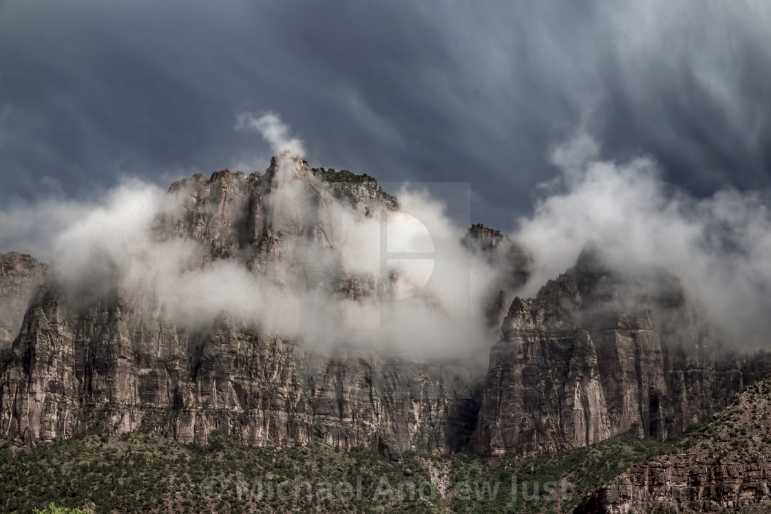 "Zion Canyon Fog" stock image