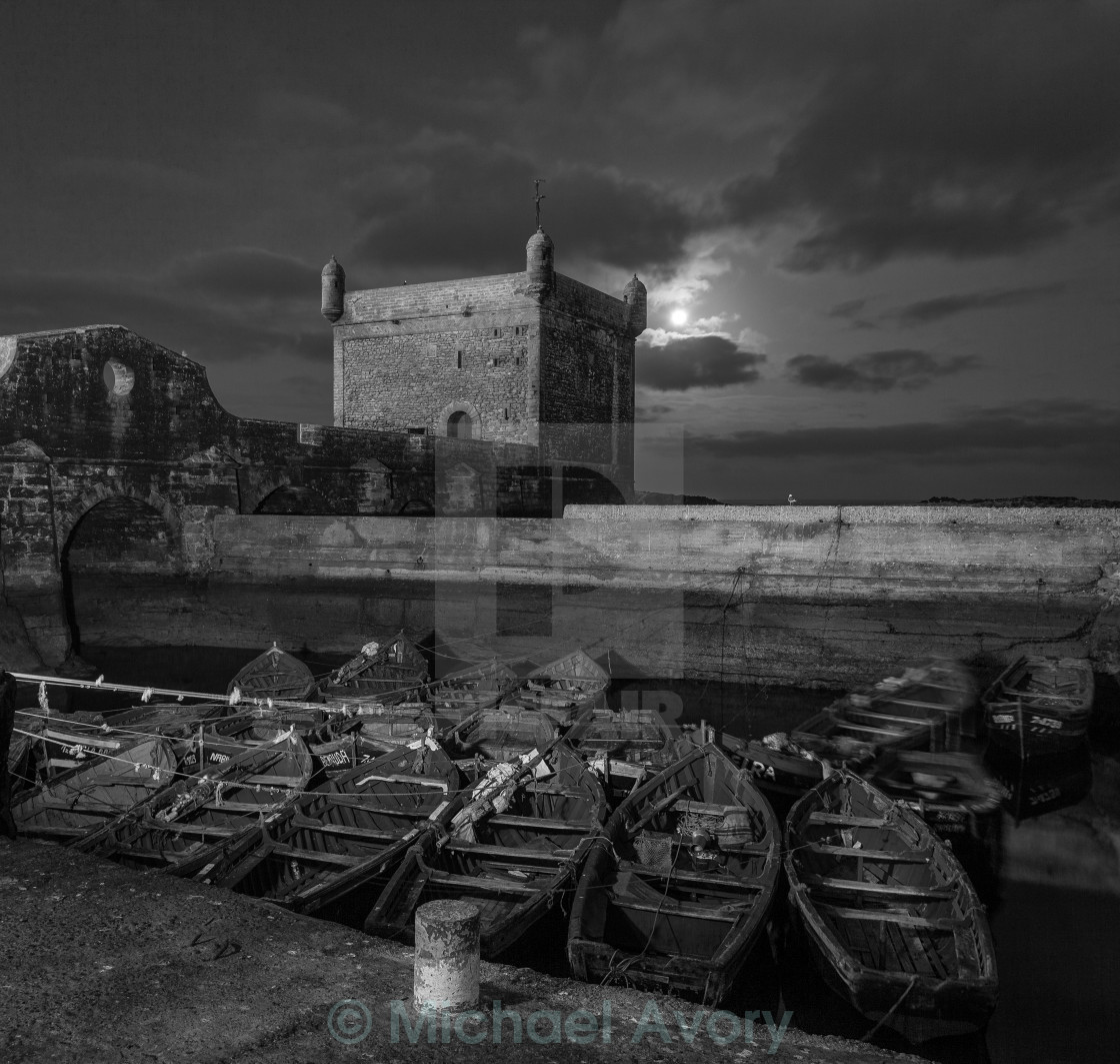 "Dawn moon over the harbour" stock image