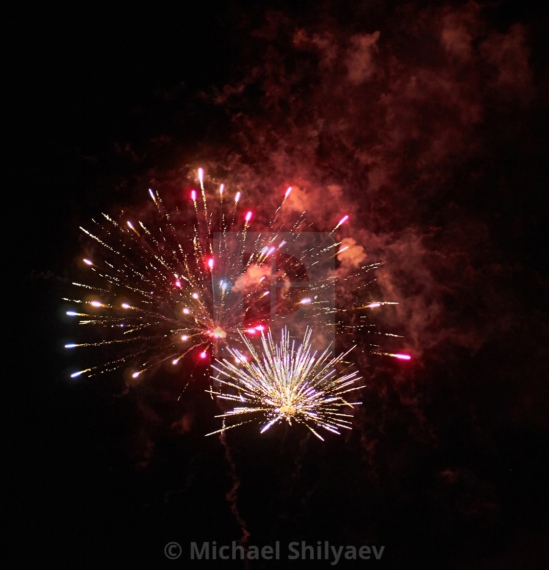 Colorful Bright Red Fireworks And Smoke In The Night Sky Background License Download Or Print For 5 50 Photos Picfair
