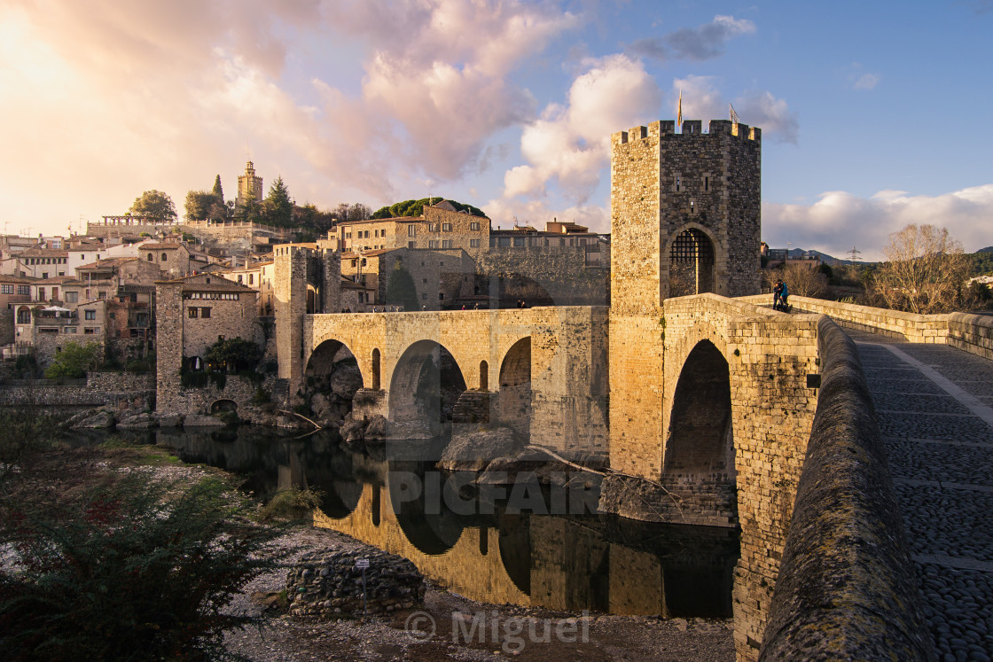 "Besalú at sunset" stock image