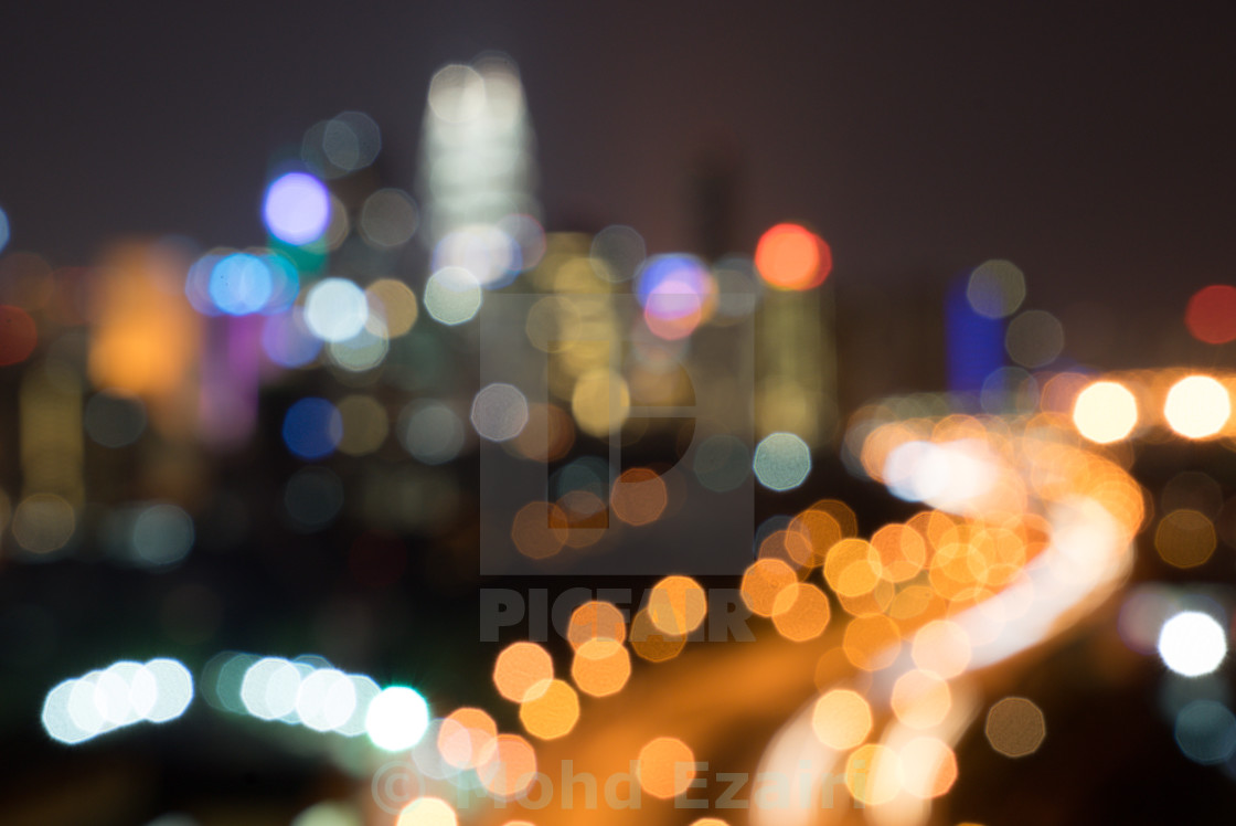 "Bokeh blurred background of Kuala lumpur city light at night" stock image