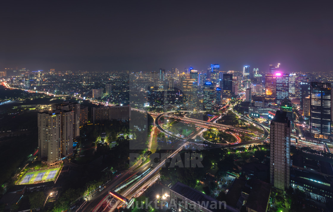 "Jakarta: The iconic Semanggi roundabout in the evening" stock image