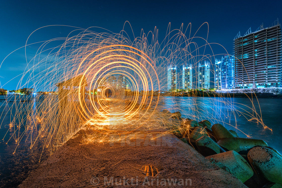 "Jakarta: Regatta Apartment light painting" stock image