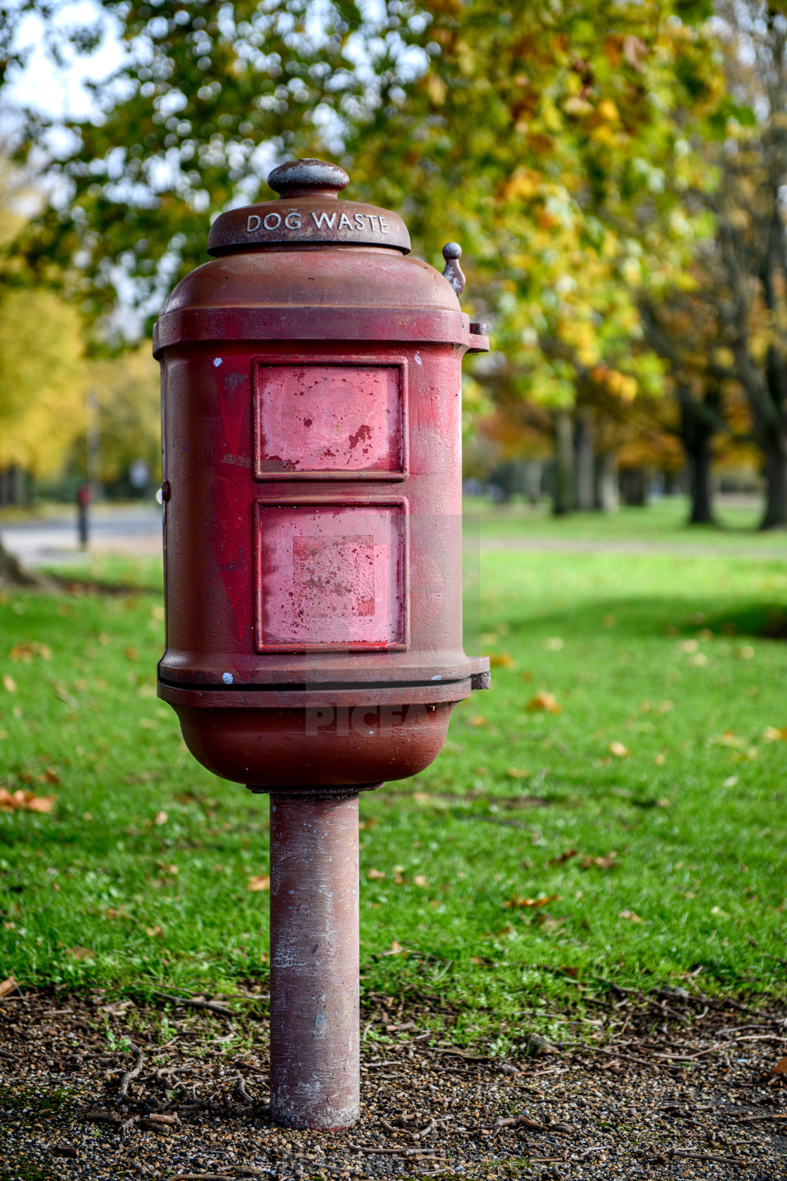 "Dog waste bin on The Embankment, Bedford" stock image