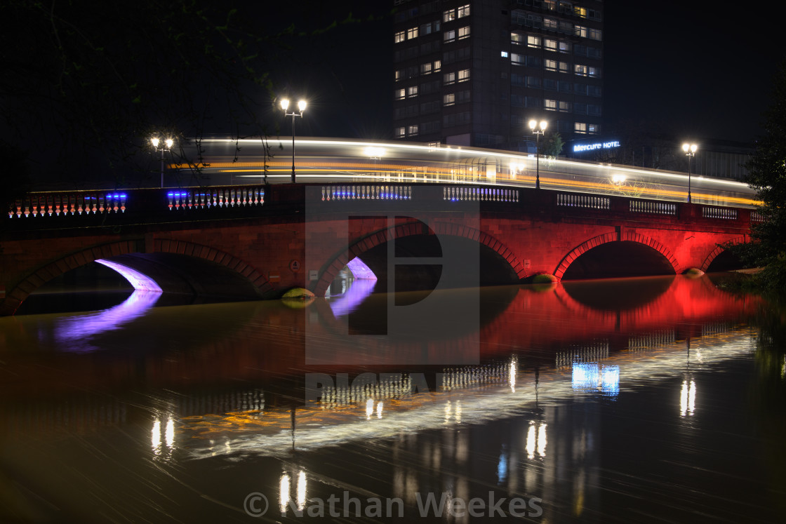 "Bedford Bridge at night" stock image