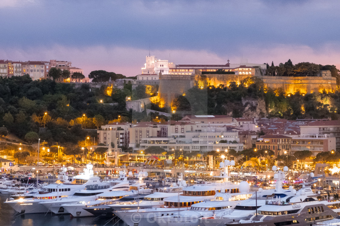 "Monaco Montecarlo bay at dusk" stock image