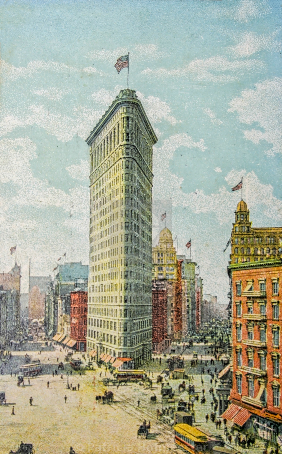 Colorized Vintage Photograph Of Flatiron Building In New