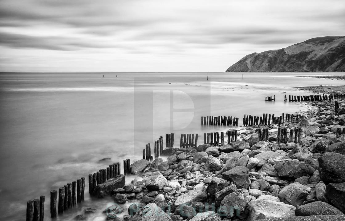 "Sea Defences at Lynmouth Devon. Monochrome." stock image