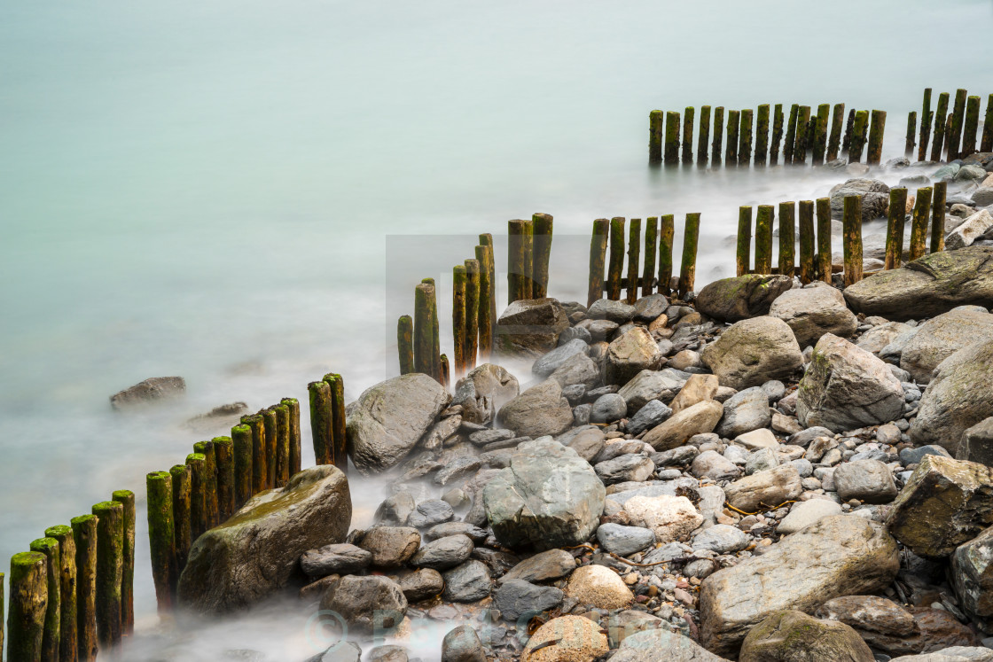 "Sea Defences at Lynmouth Devon." stock image