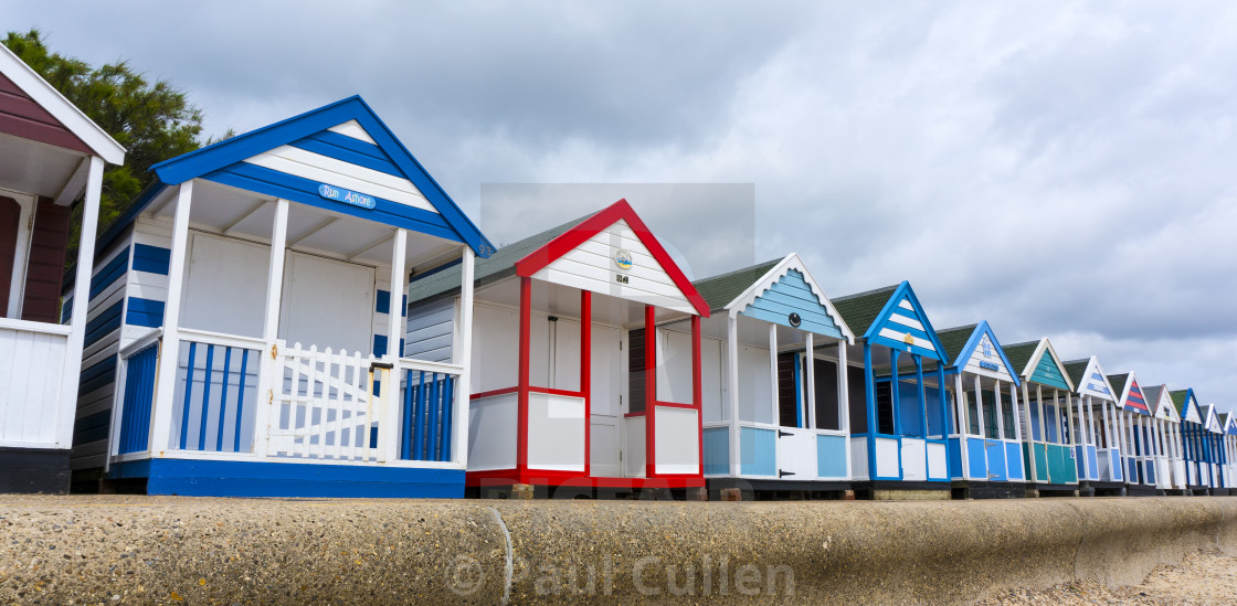 "Southwold Beach Huts - Diagonal Panorama." stock image