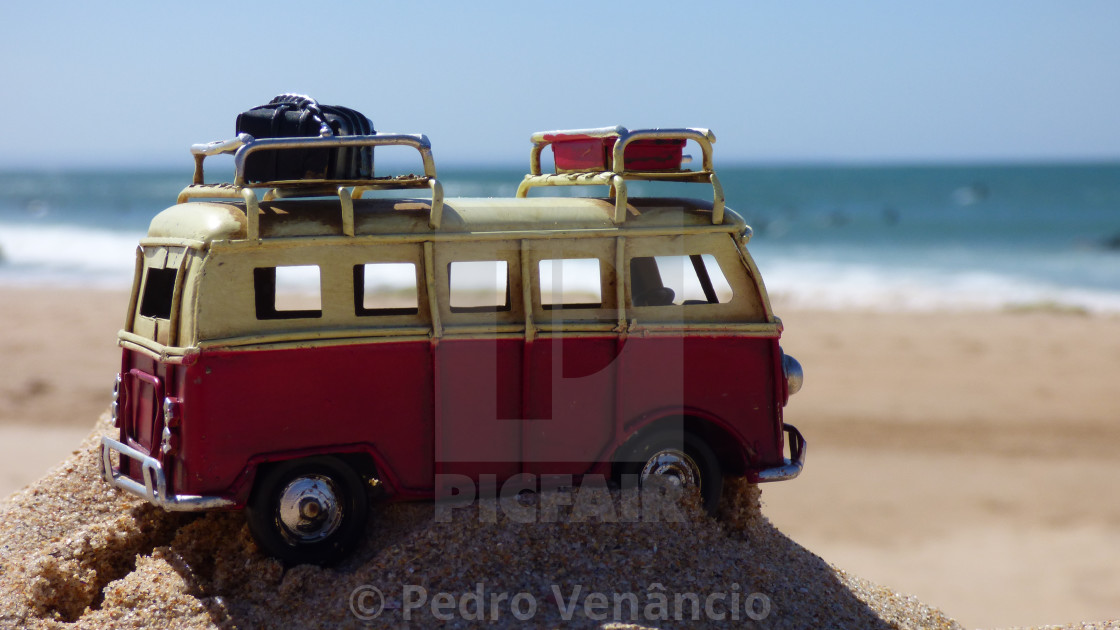 "vintage car on beach against clear sky" stock image