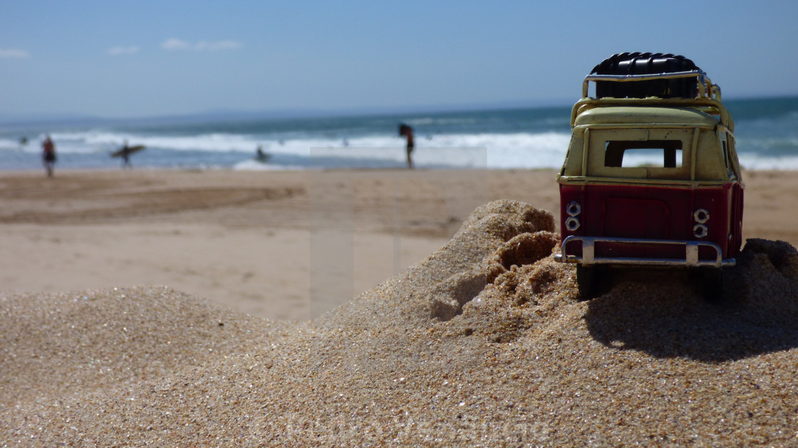 "vintage car on beach against clear sky" stock image