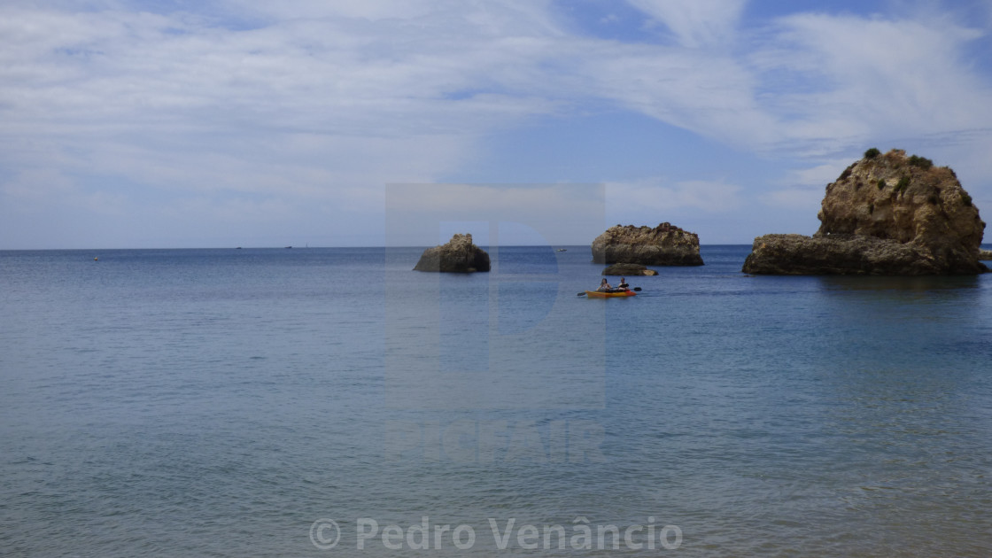 "Beach and Nature, Rocky Coastline Portugal Portimão" stock image