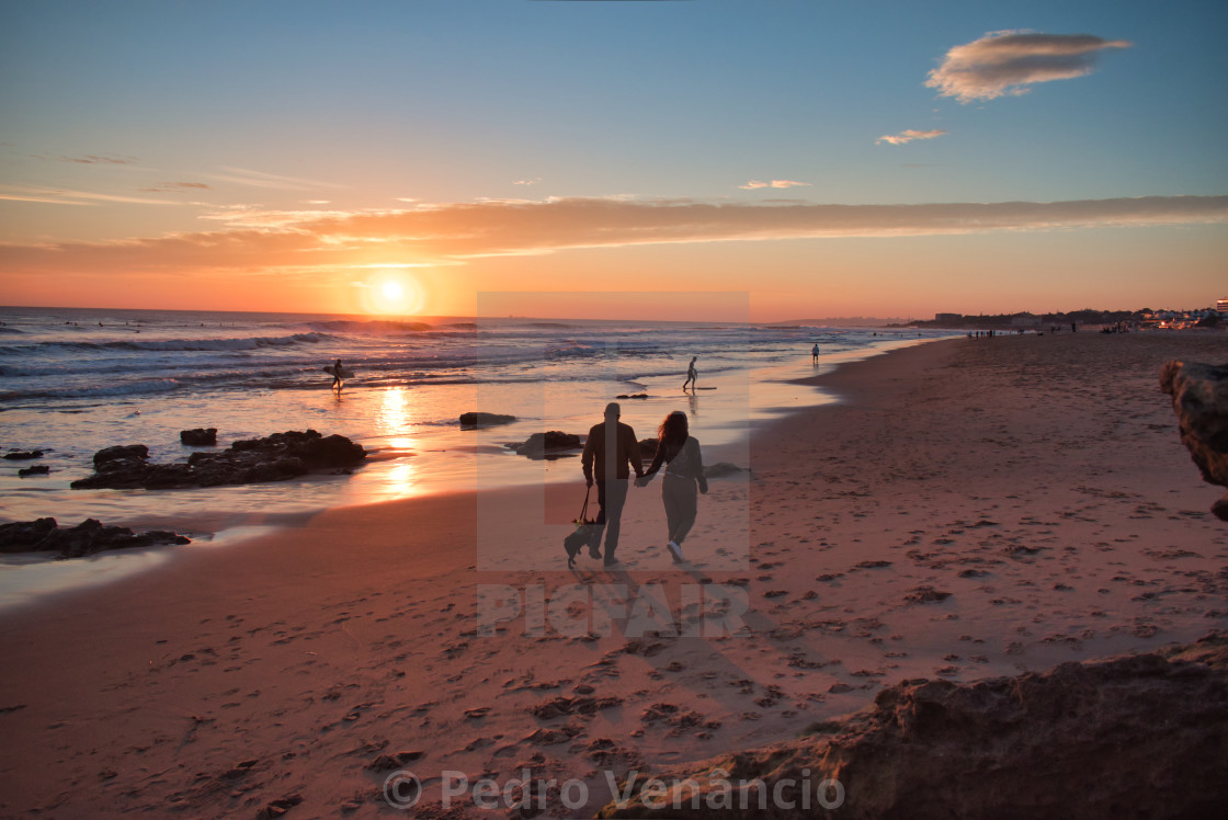 "Beach Sunset Carcavelos Portugal" stock image