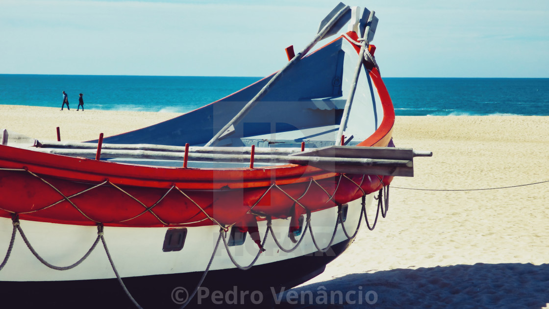 "Portuguese Traditional fishing boat, Nazaré" stock image