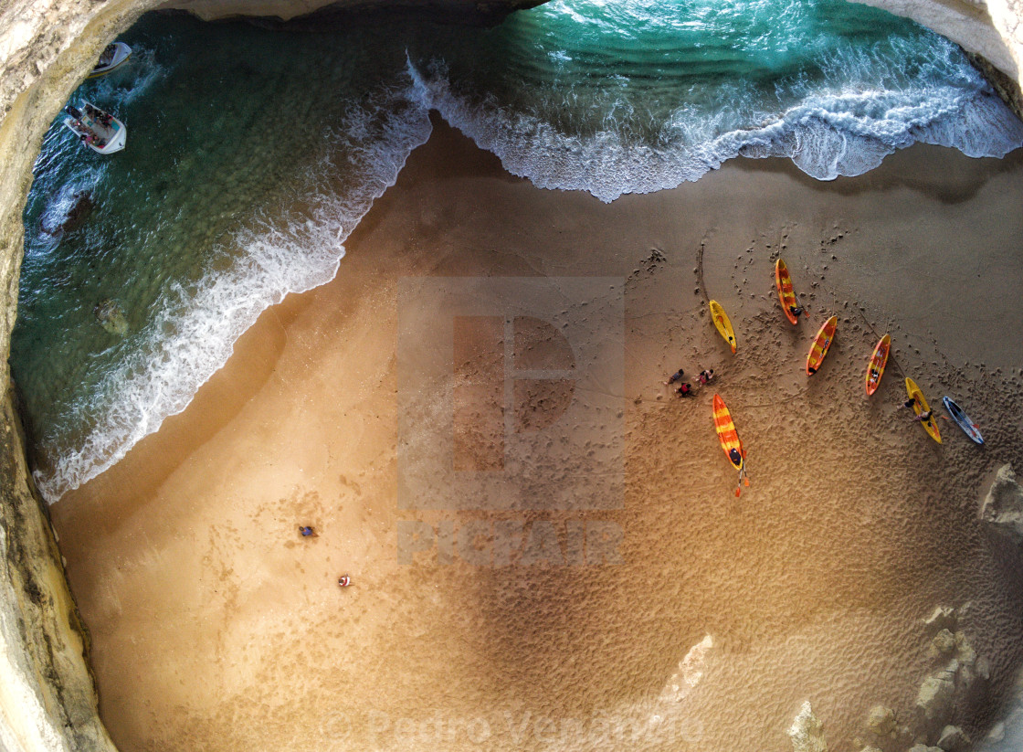 "Aerial View of a Natural Cave in Algarve Portugal Benagil" stock image