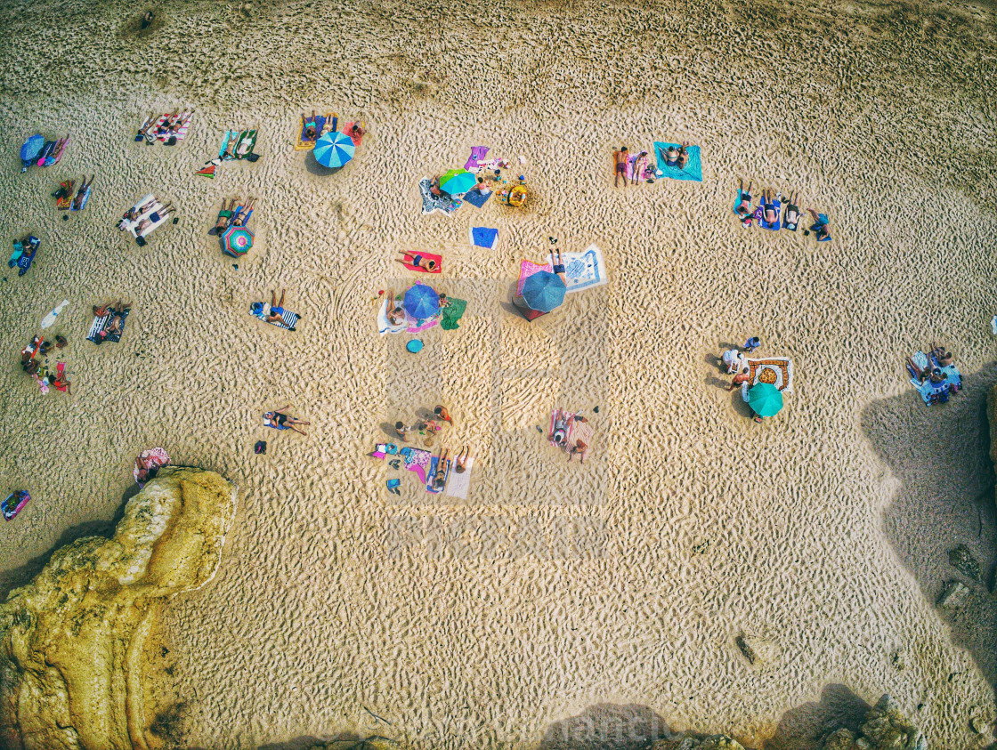 "Aerial View of People on the Sand Beach - Summer Vibes" stock image