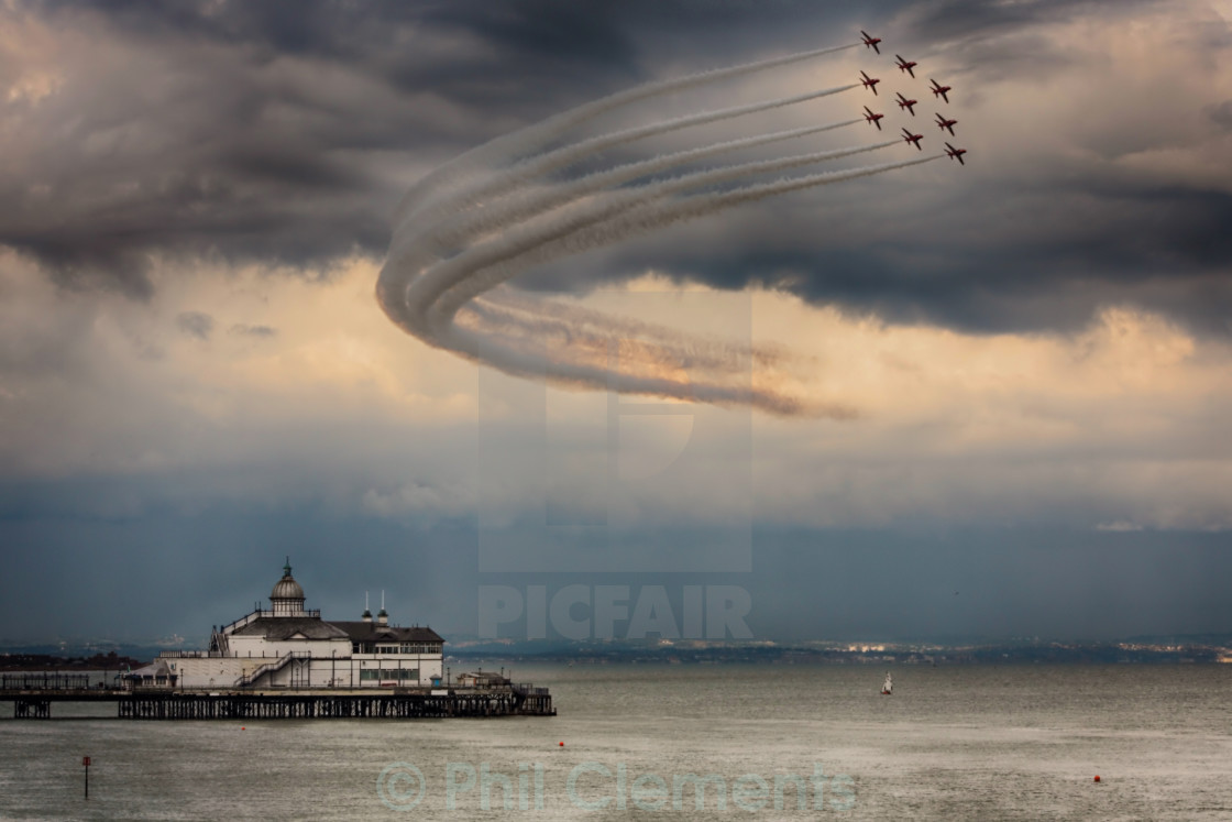 "Red Arrows over Eastbourne Pier" stock image