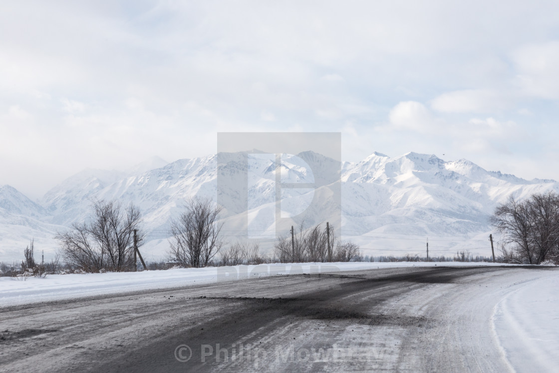 "Mountain winter landscape, Kyrgyzstan" by Philip Mowbray - $12.31 "Mountain winter landscape, Kyrgyzstan" stock image