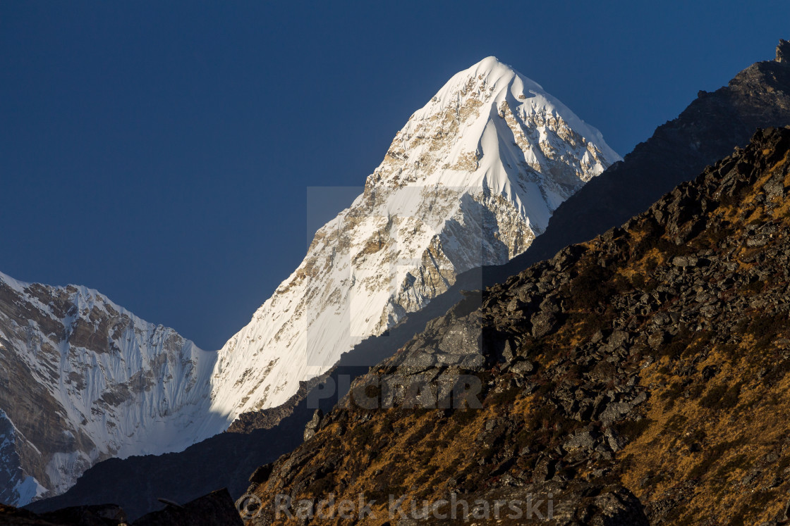 "Pumori (7161m) seen from a place near to the Ama Dablam Base Camp" stock image