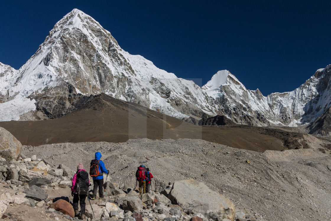 "Trekkers approaching Everst Base Camp" stock image