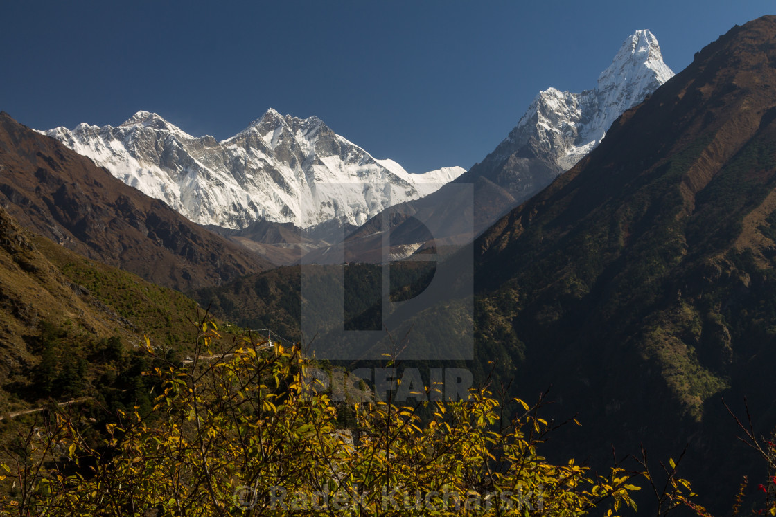 "Dudh Koshi Valley - view from the traverse between Namche Bazaar and Kyangjuma" stock image