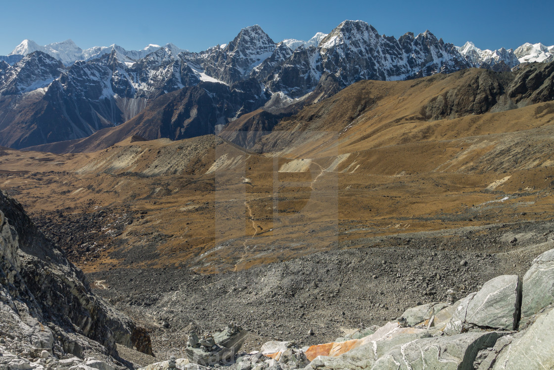 "View from Cho La (5368m) towards the West. Solukhumbu, Nepal." stock image