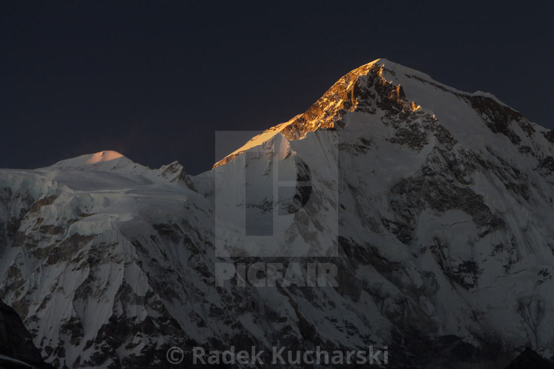 "Cho Oyu (8201m) seen from Gokyo at sunset" stock image