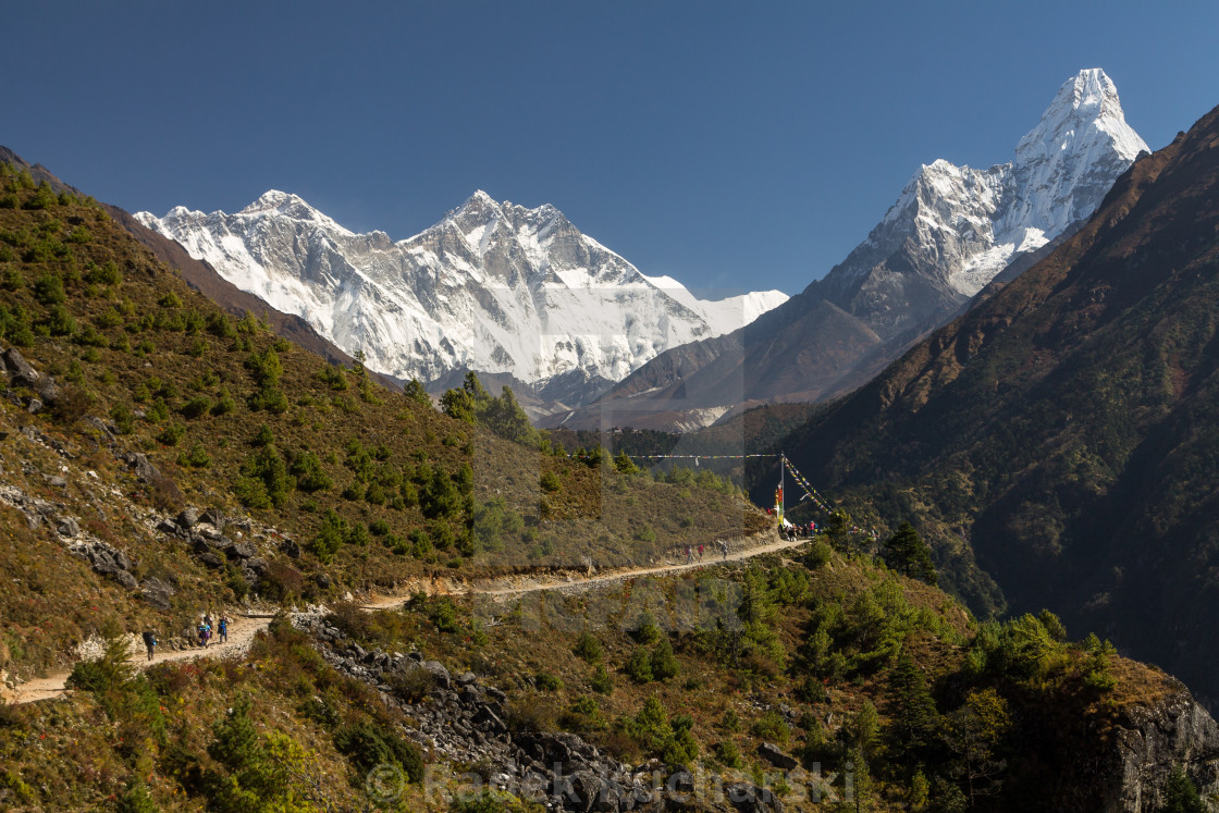 "Dudh Koshi Valley - view from the traverse between Namche Bazaar and Kyangjuma en-route to the Everest Base Camp" stock image