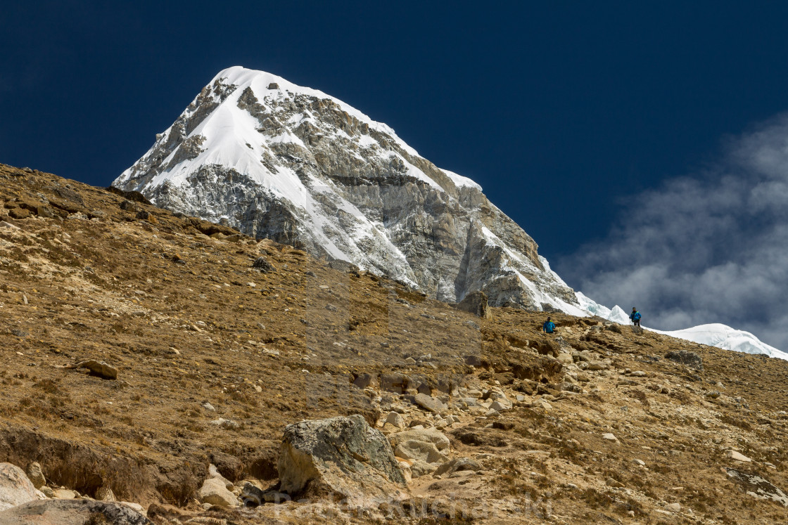 "Pumori (7161m) seen from the way to the Kala Patthar peak. Everest Base Camp Trek, Nepal." stock image