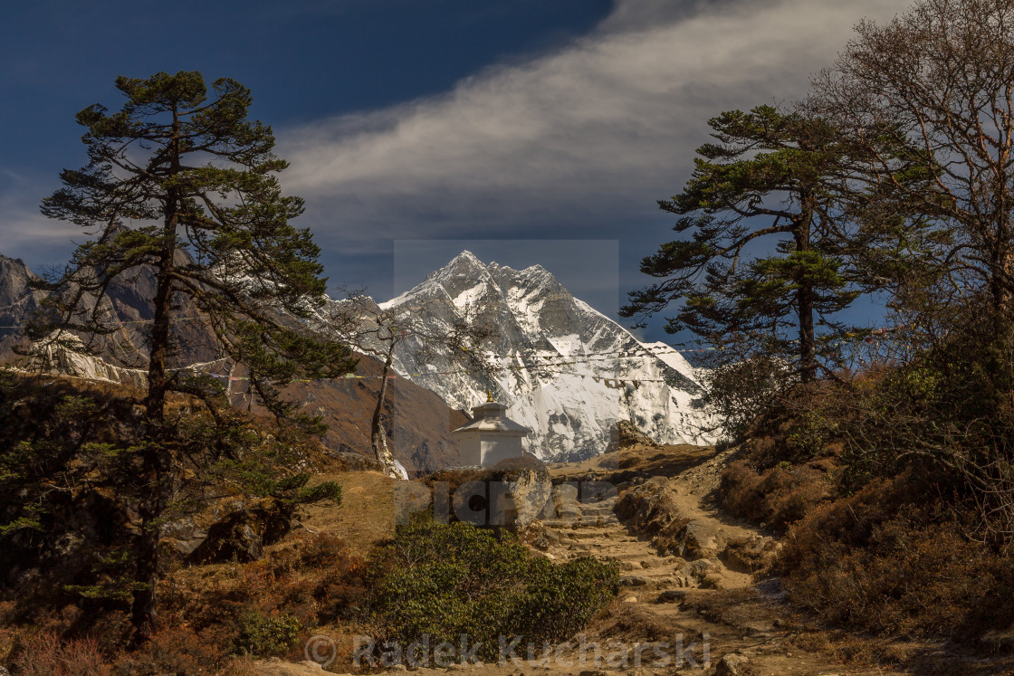 "Lhotse seen from the pass between Khumjung and Syangboche" stock image