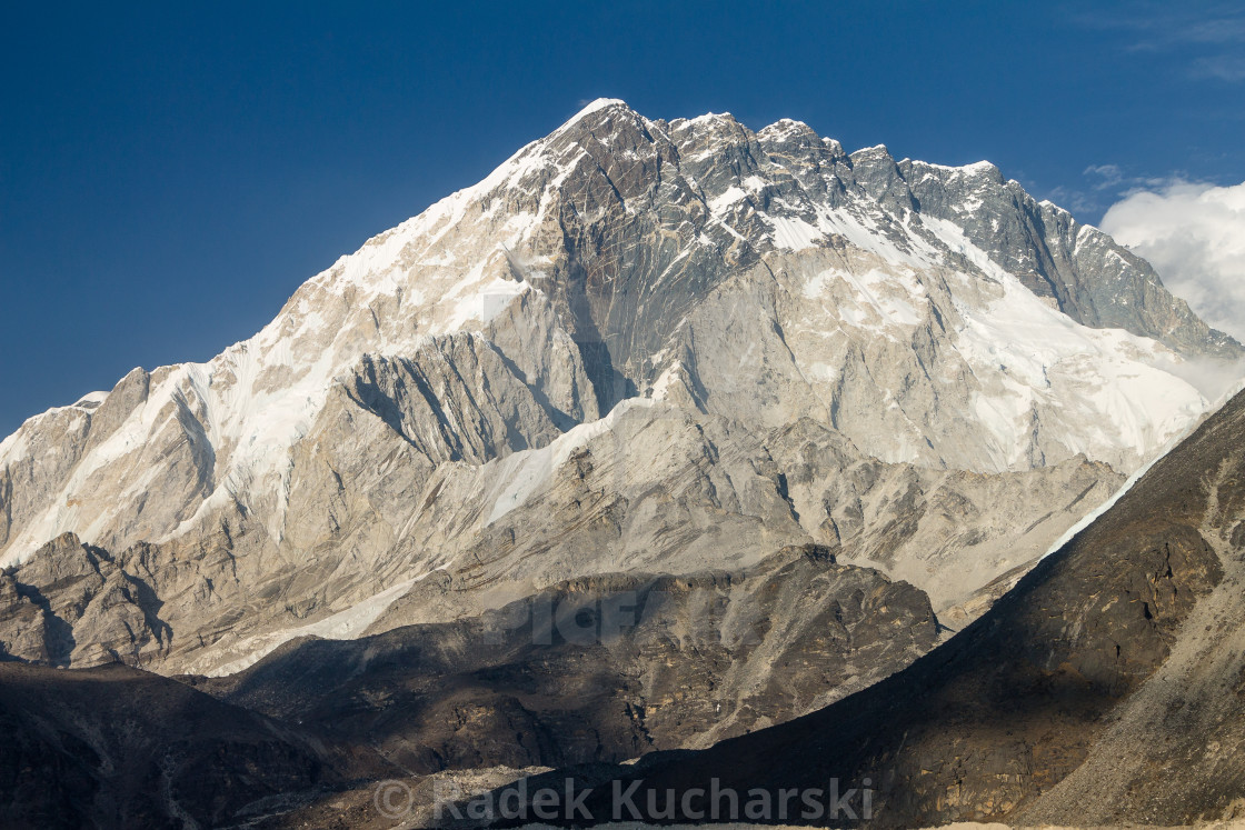 "Nuptse. A late afternoon view from Lobuche." stock image