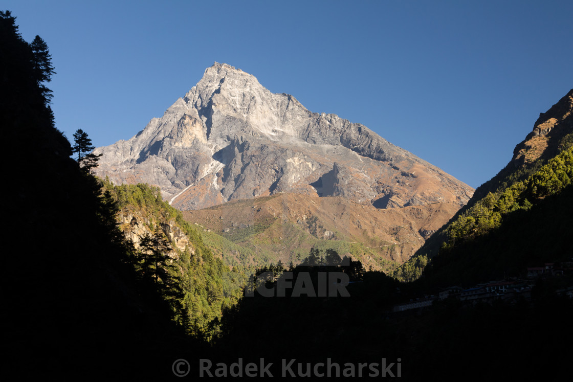 "Khumbu Yul Lha the sacred mountain of the Sherpa people" stock image