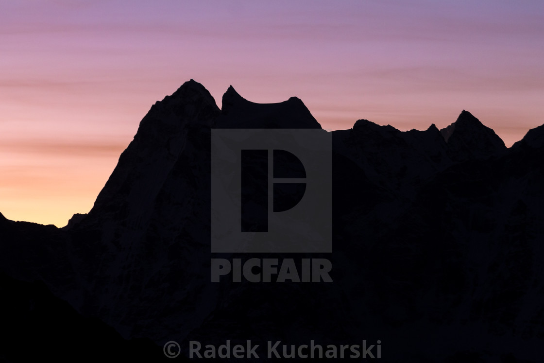 "Kangtega seen from Gokyo Ri at dawn" stock image