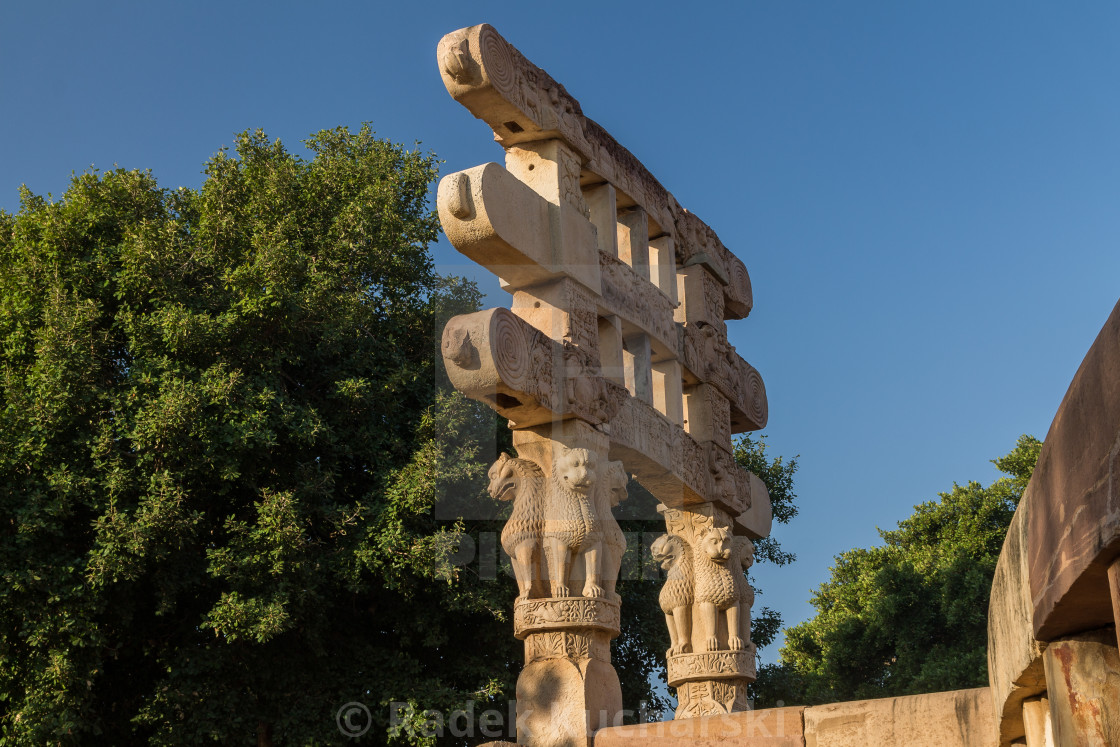 "South Torana. Great Stupa at Sanchi in Madhya Pradesh, India." stock image