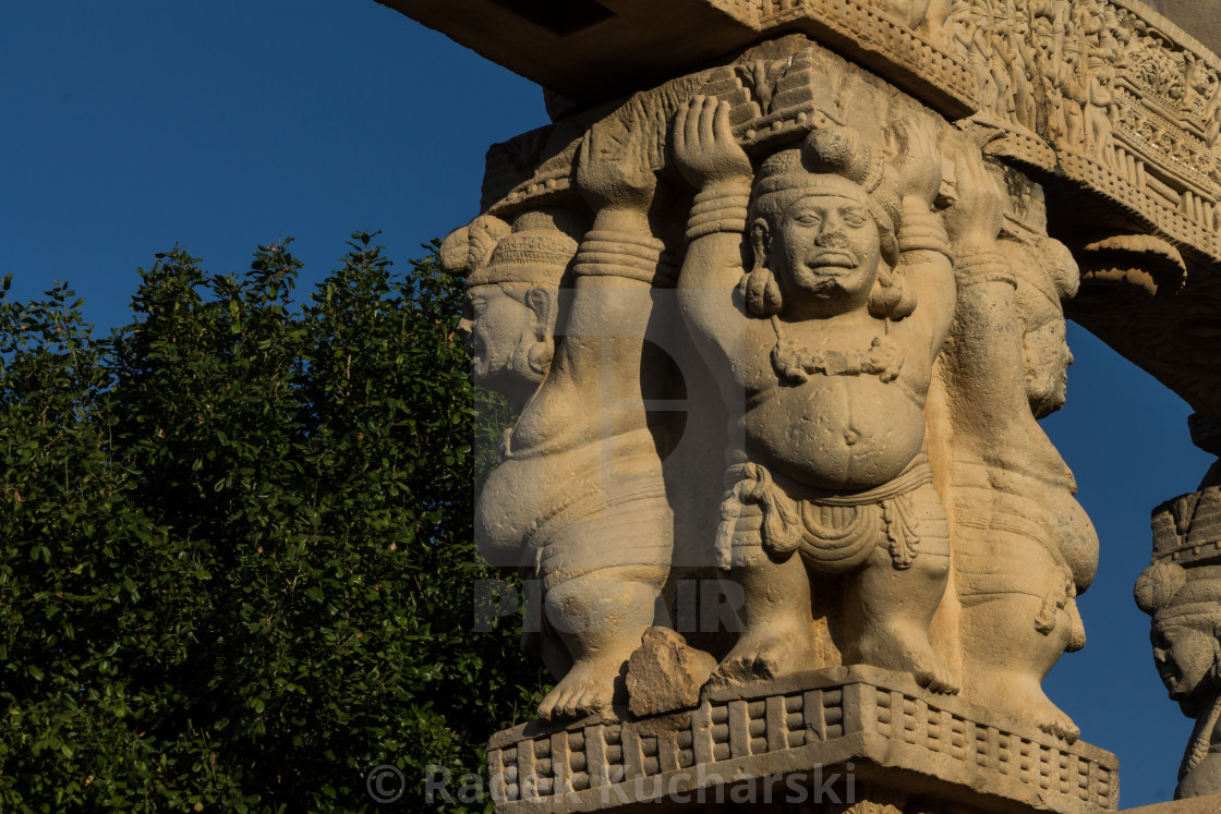 "Four Yakshas. Great Stupa at Sanchi. Madhya Pradesh." stock image