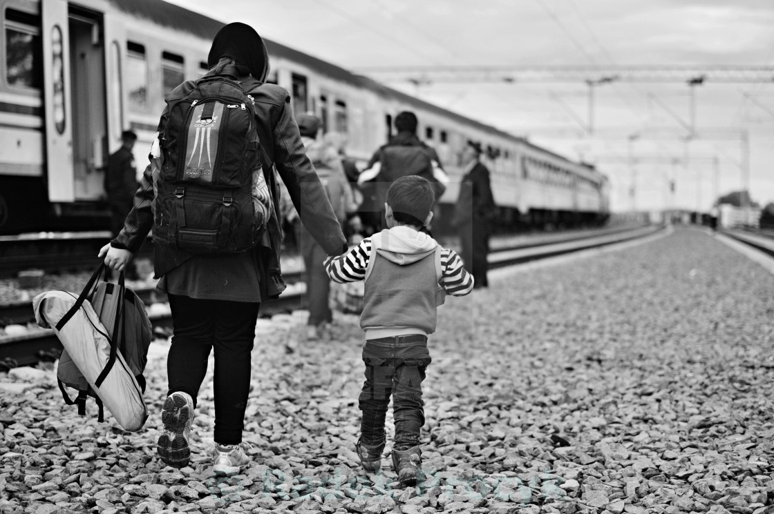 "refugees in Tovarnik (Serbian - Croatina border)" stock image