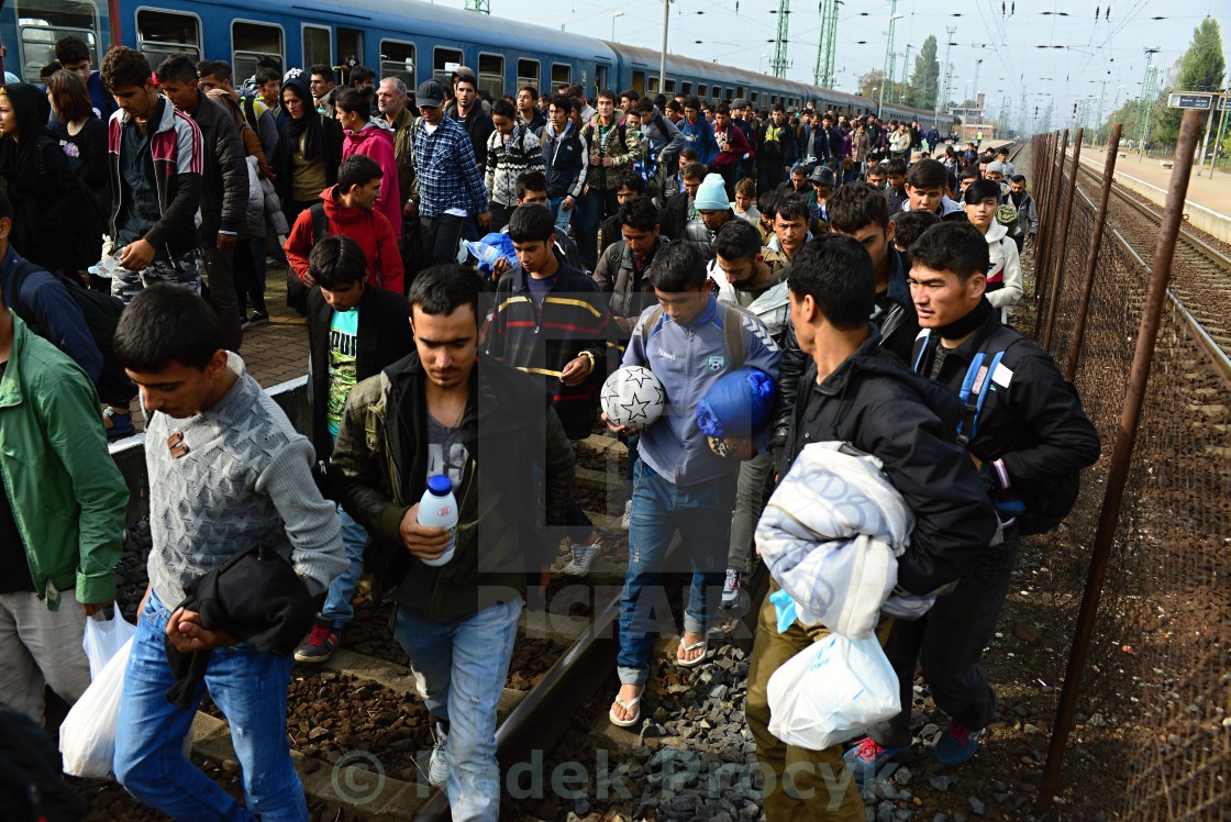 "refugees leaving Hungary" stock image