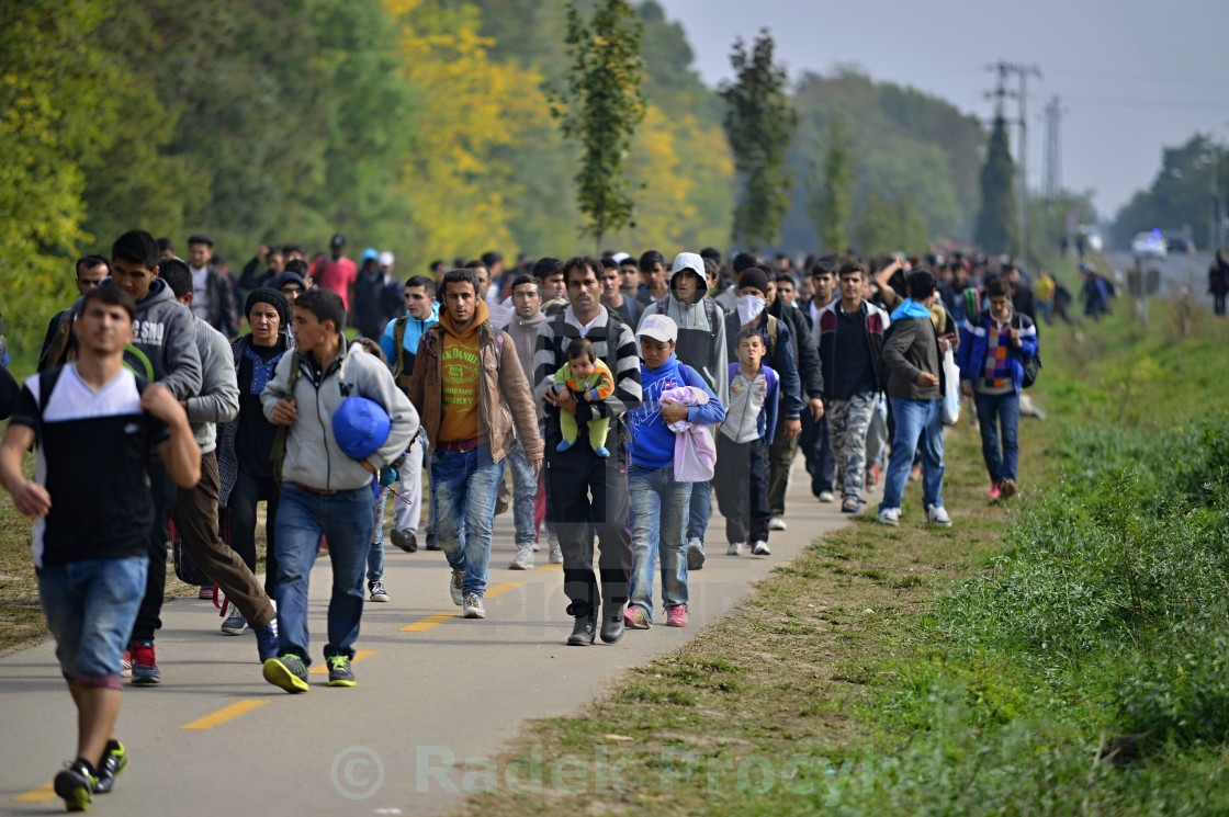"refugees leaving Hungary" stock image
