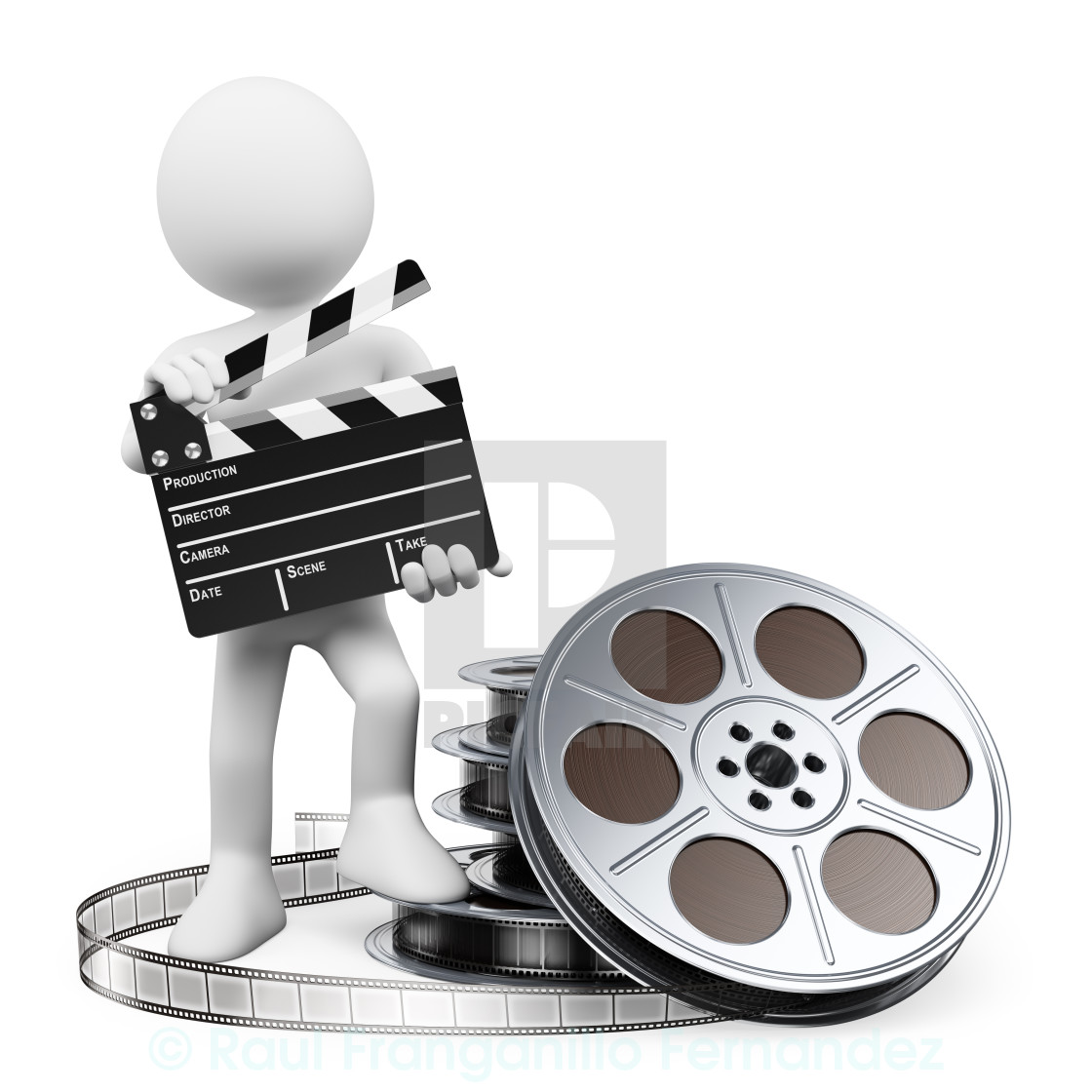 3d White People Clapper Board And Film Reel License Download