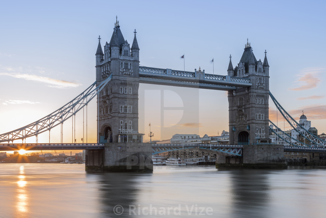 "Tower Bridge at sunrise, looking towards Southwark" stock image