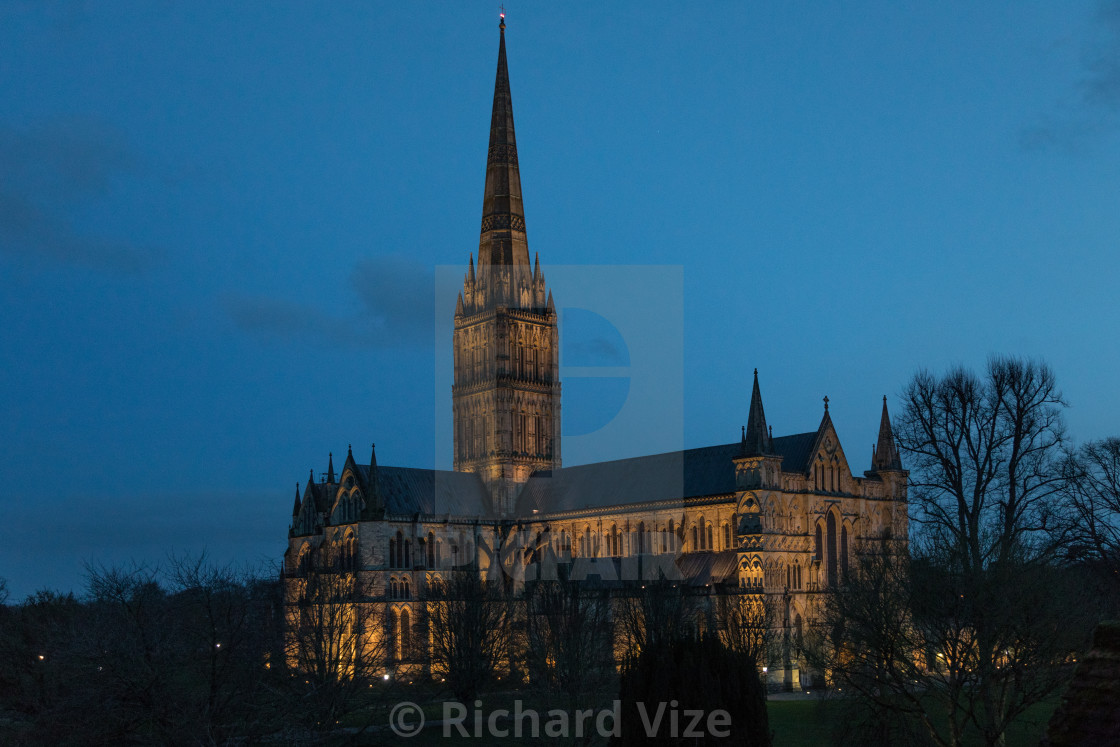 "Salisbury Cathedral at dusk" stock image