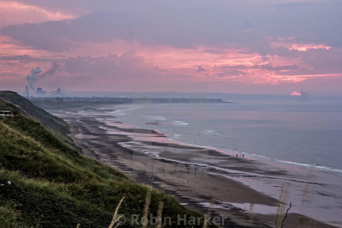 "Pink Redcar Sunset." stock image