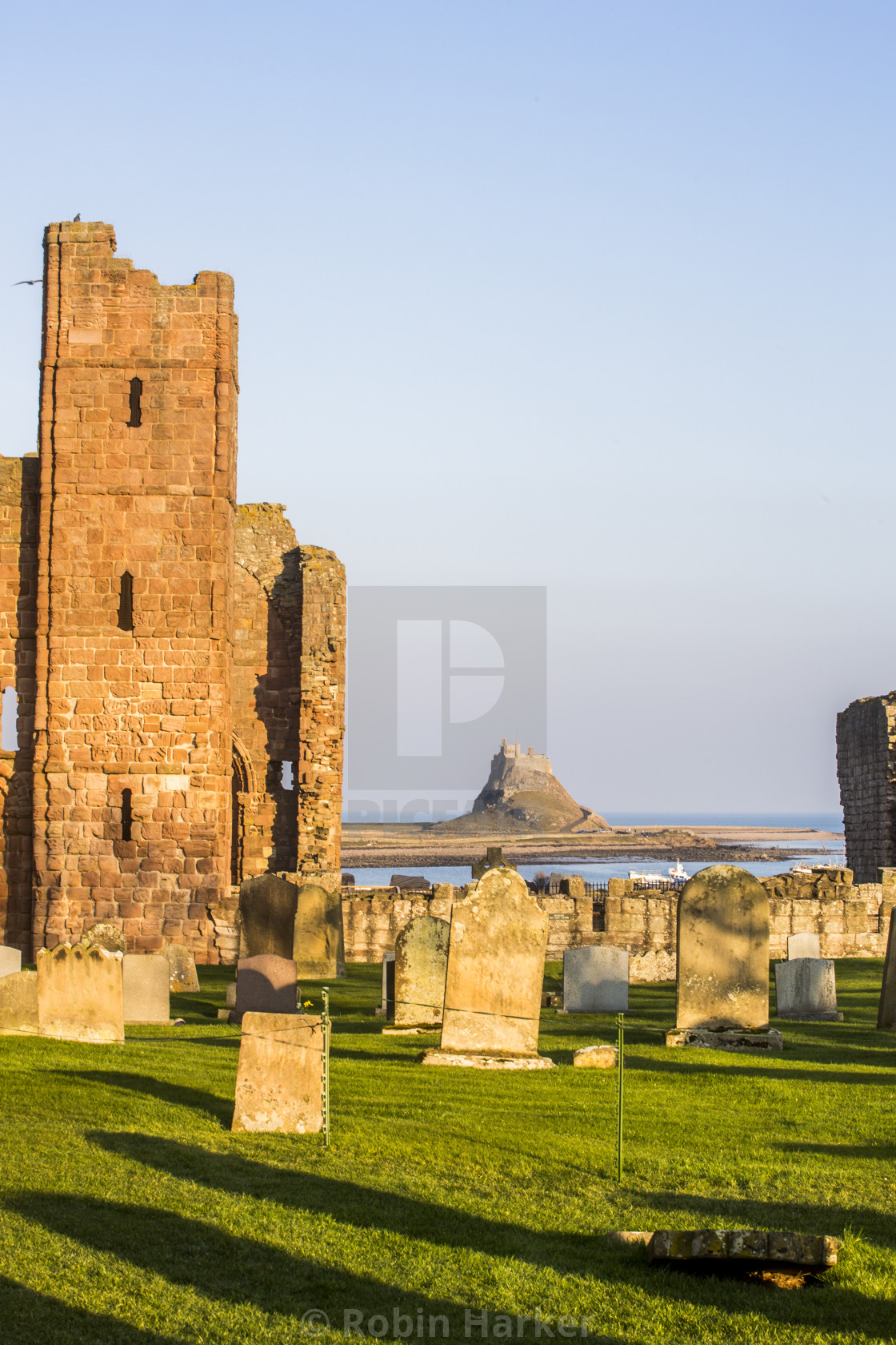 "Holy Island Castle from The Priory,Northumberland." stock image