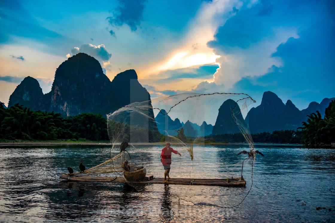 "Fisherman on the Li River, China" stock image